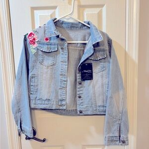 NWT Embroidered cropped Jean jacket